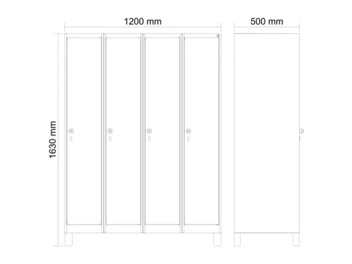 schoollocker,HxBxD 1630x1200x500mm,4vak,vak B 300mm,cil.-slot,voeten