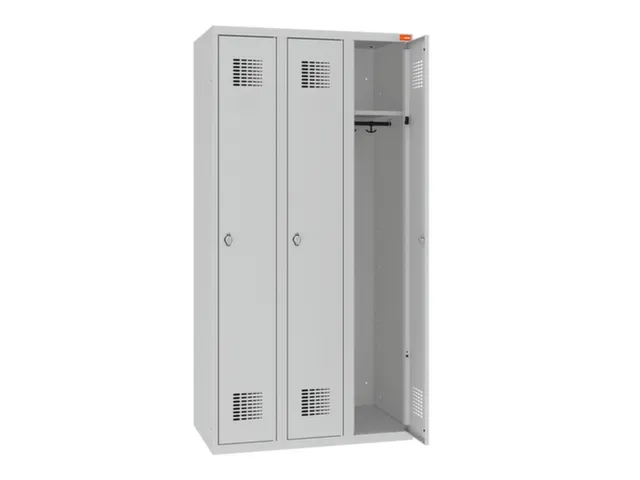 lockerkast,HxBxD 1800x900x500mm,3vak,draaigrendel,sokkel,romp RAL7035
