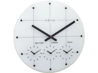 Wereldtijden klok - Stille wandklok - 43cm - Wit - Glazen klok - NeXti - 1