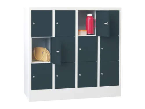lockerkast,HxBxD 1187x1200x500mm,4x3vakken,RAL7035,front RAL7016