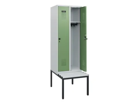 locker met bank,HxBxD 1950x600x815mm,2vak,vak B 300mm,draaigrendel
