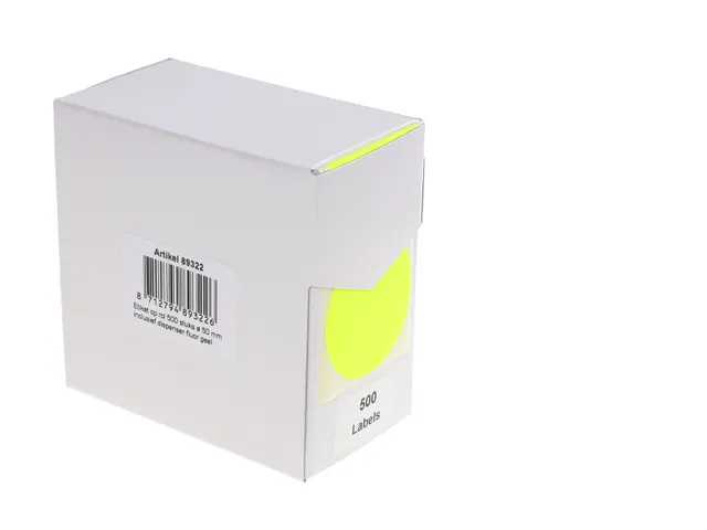 Etiketten Op Rol 50mm Fluor Geel Met Dispenser 500 Stuks
