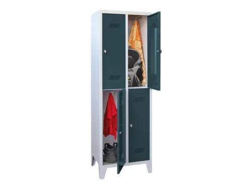 dubbeldekse locker,HxBxD 1850x600x500mm,2x2vak.,RAL7035,front RAL7016