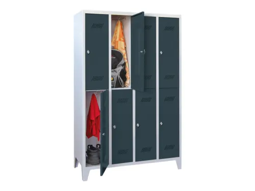 dubbeldekse locker,HxBxD 1850x1200x500mm,4x2vak.,RAL7035,front RAL7016