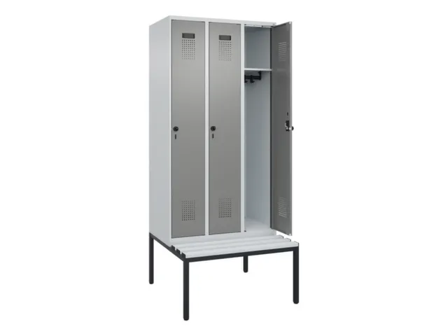 locker met bank,HxBxD 2120x900x815mm,3vak,vak B 300mm,draaigrendel