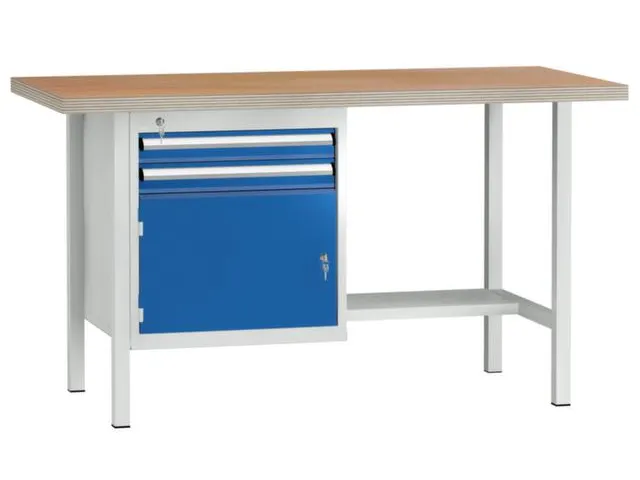 Werkbank 840x1500x700mm 2laden 75mm 1kastvak 350mm 1/2legbord Ral7035
