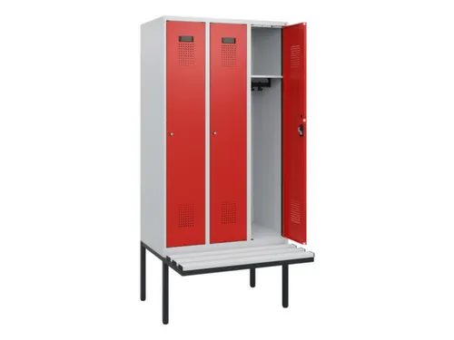 locker met bank,HxBxD 1950x900x815mm,3vak,vak B 300mm,cilinderslot