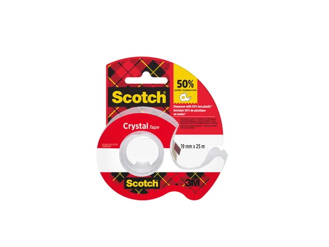 Ruban adhésif Scotch Crystal 600 25mx19mm transparent + dévidoir