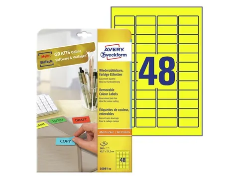 Gekleurde etiketten Avery Zweckform 45.7x21.2mm Geel 960 stuks