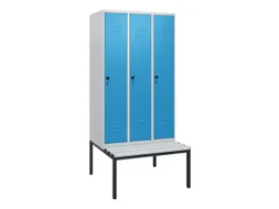locker met bank,HxBxD 1950x900x815mm,3vak,vak B 300mm,draaigrendel