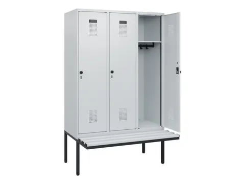locker met bank,HxBxD 1950x1200x815mm,3vak,vak B 400mm,draaigrendel