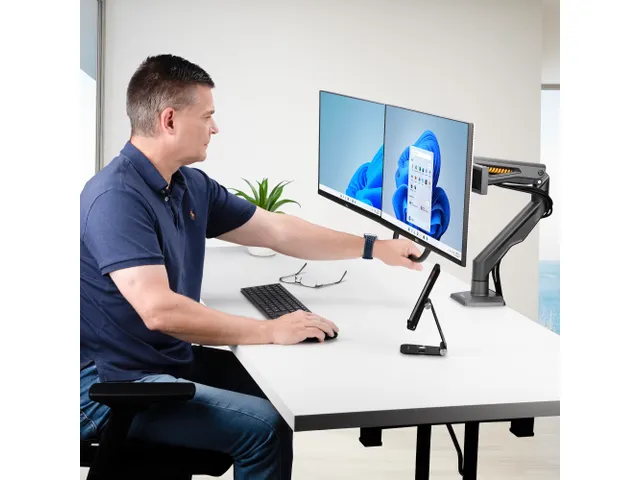 Bras de bureau double écran jusqu'à 27 Inch Avecc barre transversale