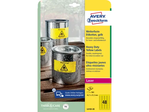 Avery Zweckform Ultra sterk etiket L6103-20 45.7x21.2mm Geel 960 stuks