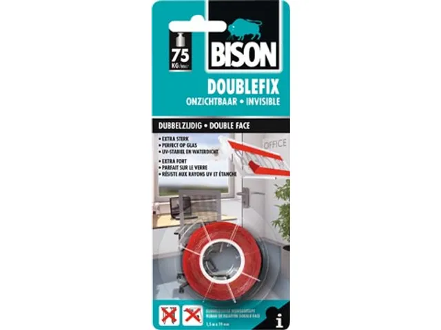 Ruban adhésif double face Bison invisible 19mmx1,5m transparent
