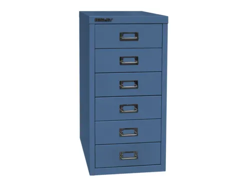 kantoor-ladekast HxBxD 590x279x380mm 6 laden romp + front blauw staal