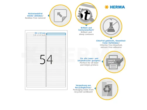 HERMA 10015 Verwijderbare etiketten A4 96x10mm Wit 1350 stuks