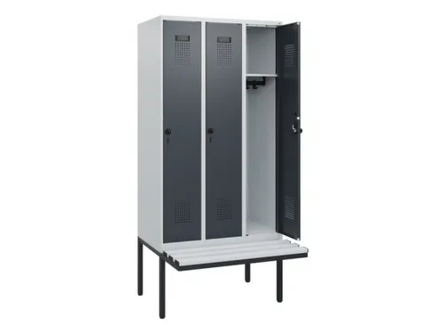 locker met bank,HxBxD 1950x900x815mm,3vak,vak B 300mm,draaigrendel