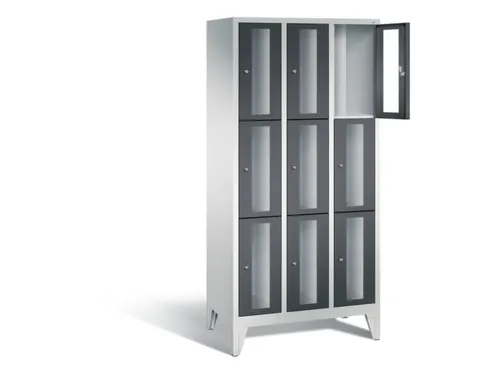 lockerkast 1850x900x500mm 3x3 vakken Cilinderslot Poten, RAL7021