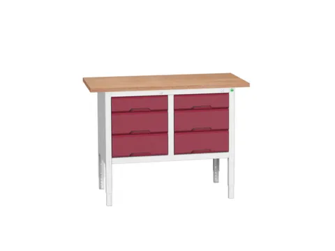 werkbank,HxBxD 830-930x1250x600mm,multiplexblad,uitrusting: 6lades