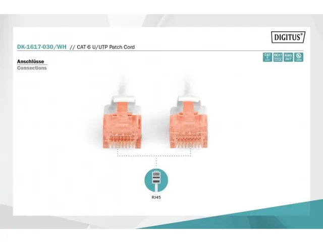 CAT 6 U-UTP patchkabel koper LSZH AWG 26/7 Lengte 3m Wit