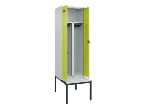 PBM-locker met bank,HxBxD 2120x600x815mm,2vak,vak B 300mm,draaigrendel