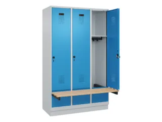 locker met bank,HxBxD 1950x1200x815mm,3vak,vak B 400mm,draaigrendel - 1