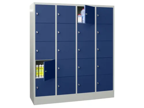 lockerkast,HxBxD 1850x1600x500mm,4x5vakken,RAL7035,front RAL5010
