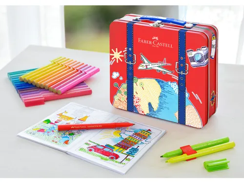 Viltstiften Faber-Castell Connector in reiskoffer, inhoud 46 stuks