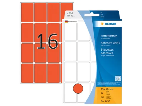 HERMA 2452 Universele etiketten 25x40mm Rood 512 stuks