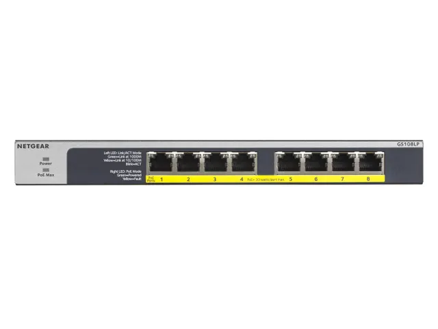 NETGEAR GS108LP, Unmanaged, Gigabit Ethernet (10/100/1000), Power over