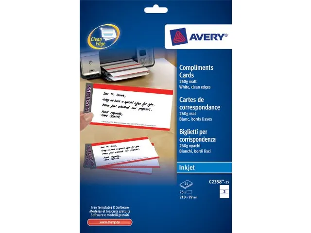 correspondentiekaart Avery 210x99mm wit 260gr 25 vel