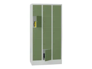lockerkast,HxBxD 1850x900x500mm,3x5vakken,RAL7035,front RAL6011 - 2