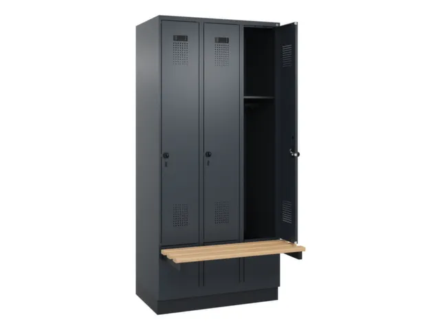 locker met bank,HxBxD 1950x900x815mm,3vak,vak B 300mm,draaigrendel