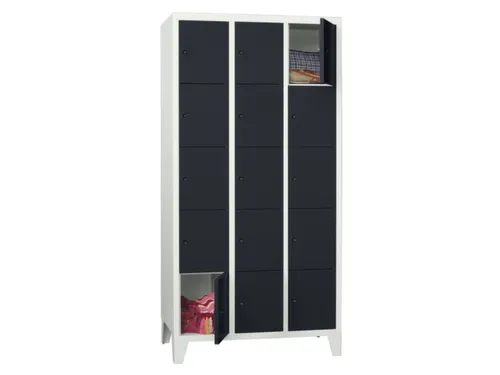 lockerkast,HxBxD 1850x900x500mm,3x5vakken,RAL7035,front RAL7016
