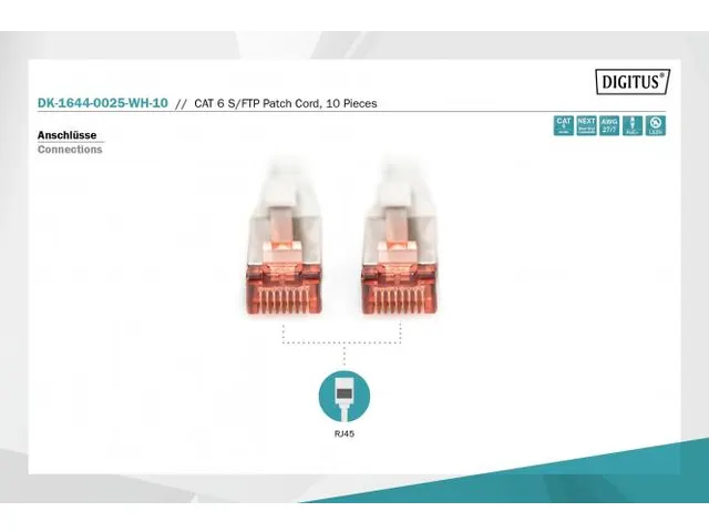 CAT 6 S-FTP patchkabel Cu LSZH AWG 27/7 Lengte 0,25m 10 stuks Wit
