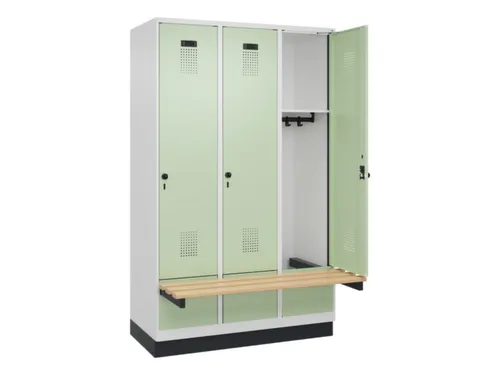 locker met bank,HxBxD 1950x1200x815mm,3vak,vak B 400mm,draaigrendel
