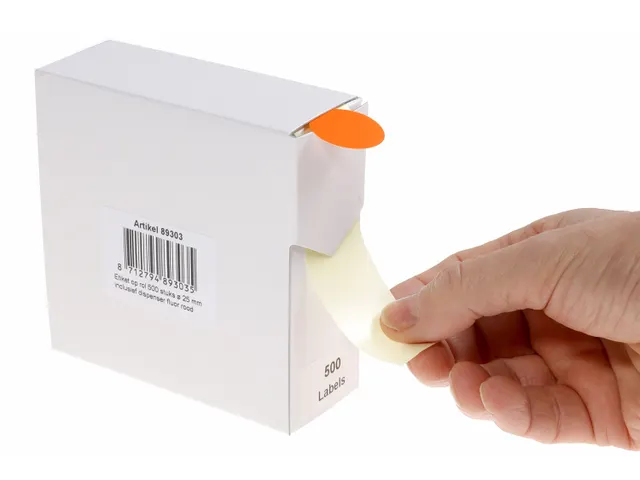 Etiquette sur rouleau 25mm rouge fluo + dévidoir 500 pièces