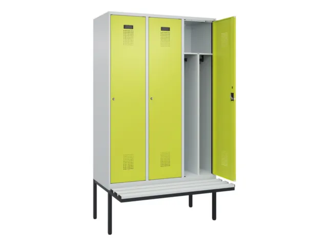 locker met bank,voor scheiding van kleding,HxBxD 2120x1200x815mm,3vak