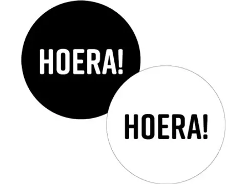 KP Sticker rond 40mm "HOERA!" zwart en wit 250 stuks