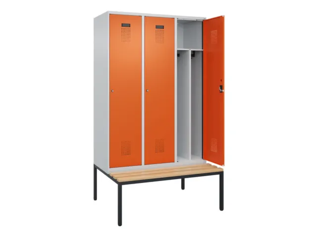 locker met bank,voor scheiding van kleding,HxBxD 2120x1200x815mm,3vak