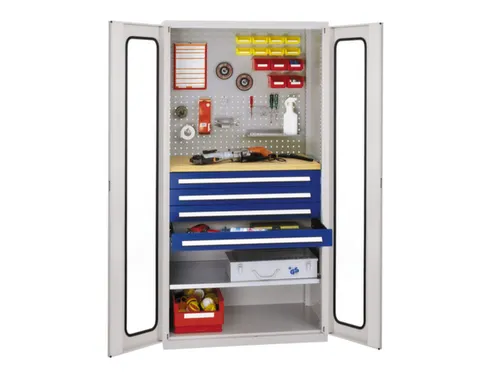 werkplaatskast,HxBxD 1950x1000x600mm,1xStalen bodem,4lade(n),RAL5010