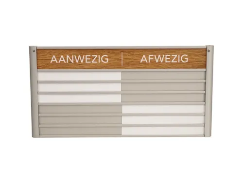 Menoor In-Uit bord 6 namen Aluminium Aanwezig/Afwezig Houtlook