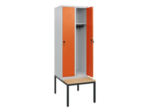 locker met bank,HxBxD 1950x600x815mm,2vak,vak B 300mm,draaigrendel