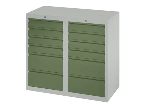 ladekast HxBxD 900x1000x500mm 12laden RAL7035 front RAL6011