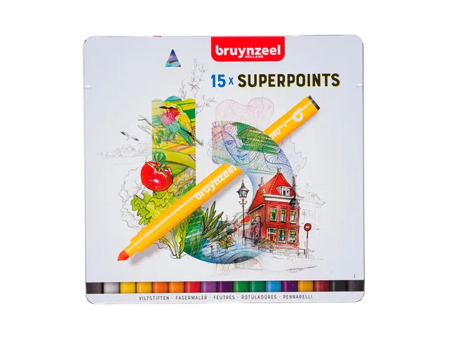 Viltstift Bruynzeel Creatives Superpoints blik à 15 kleuren