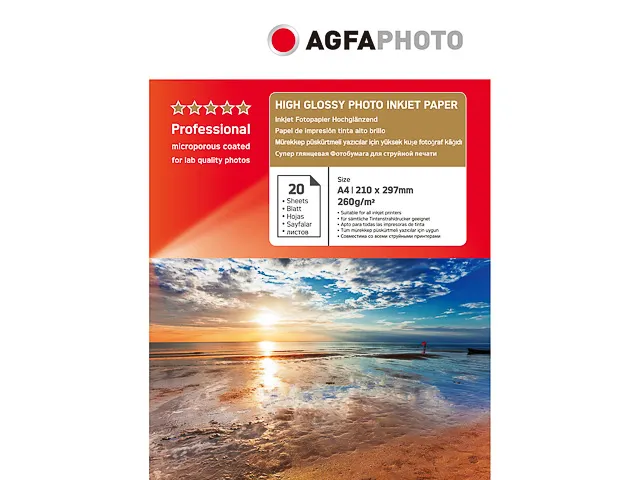 AP26020A4NEU AP Fotopapier A4 Wit 20 Vel 260 Gram Gloss