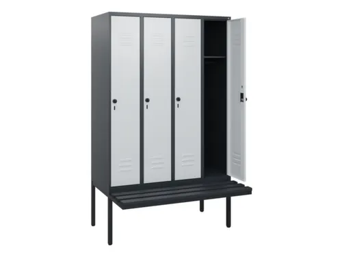 locker met bank,HxBxD 1950x1200x815mm,4vak,vak B 300mm,draaigrendel
