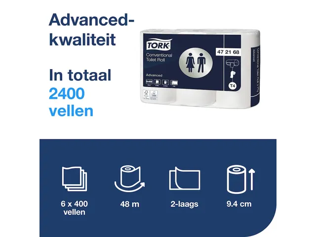 Toiletpapier Tork T4 Advanced 2-laags 400 vel wit 472168 Pallet