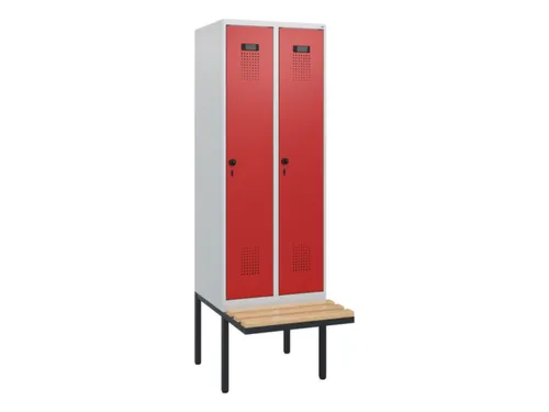 locker met bank,HxBxD 1950x600x815mm,2vak,vak B 300mm,draaigrendel