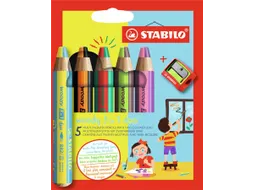 Kleurpotloden STABILO 882 woody 3 in 1 duo puntenslijper assorti 5st